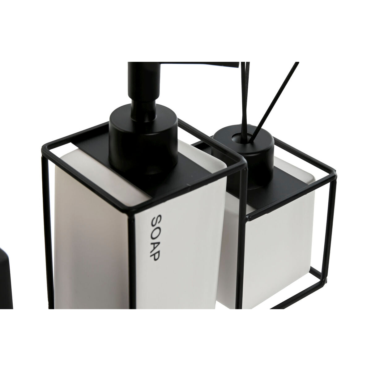 Badezimmer-Set Home ESPRIT Weiß Schwarz Metall Dolomit 14,5 x 8 x 17 cm 2 Teile (2 Einheiten)