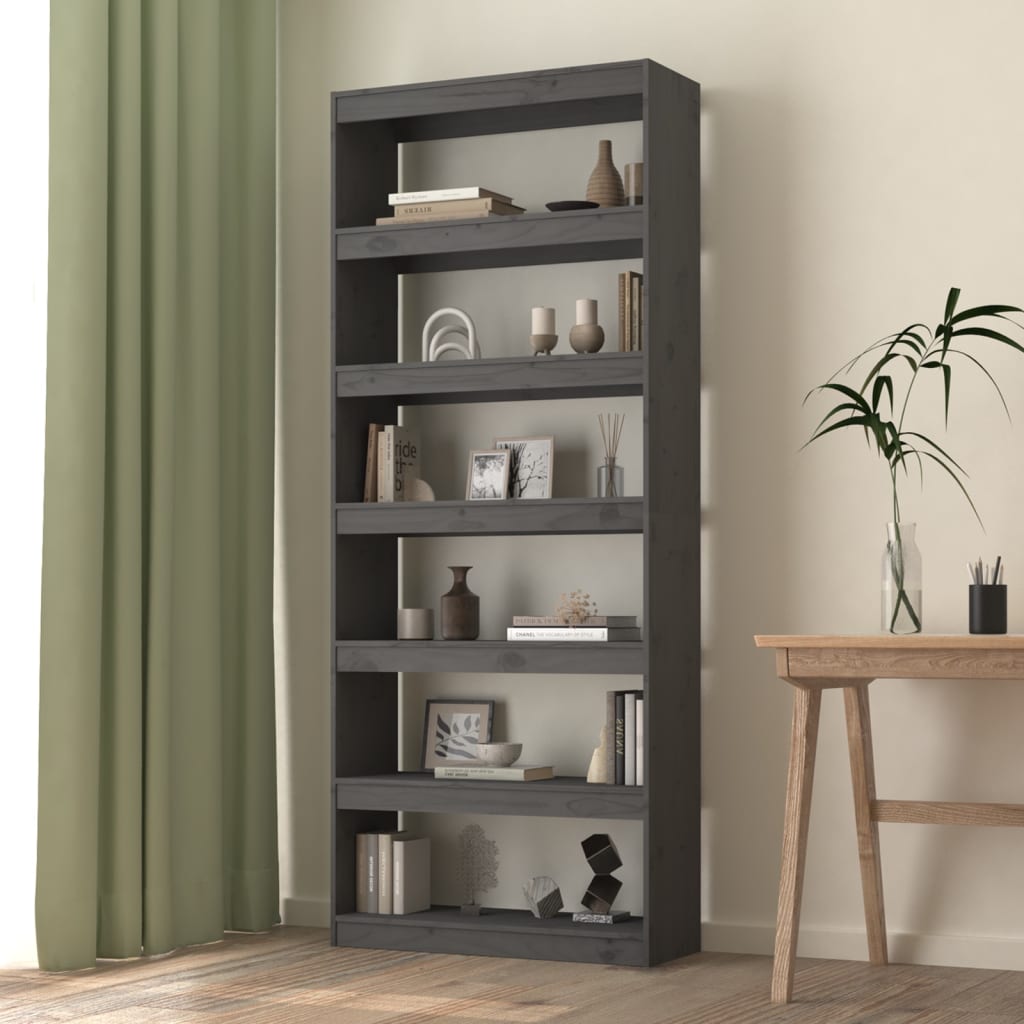 NNEVL Bücherregal/Raumteiler Grau 80x30x199,5 cm Massives Kiefernholz