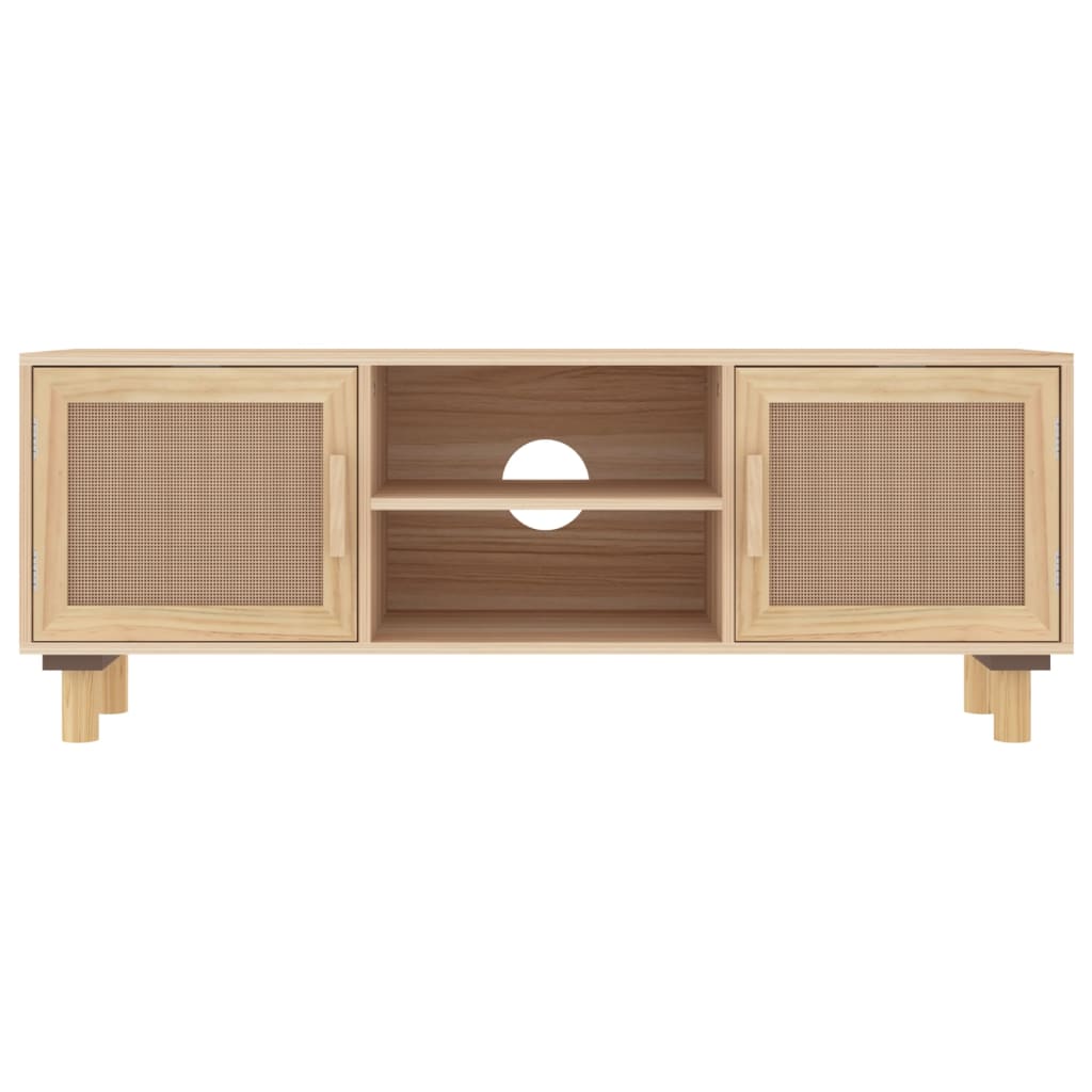 NNEVL TV-Schrank Braun 105x30x40 cm Massives Kiefernholz & Natürliches Rattan