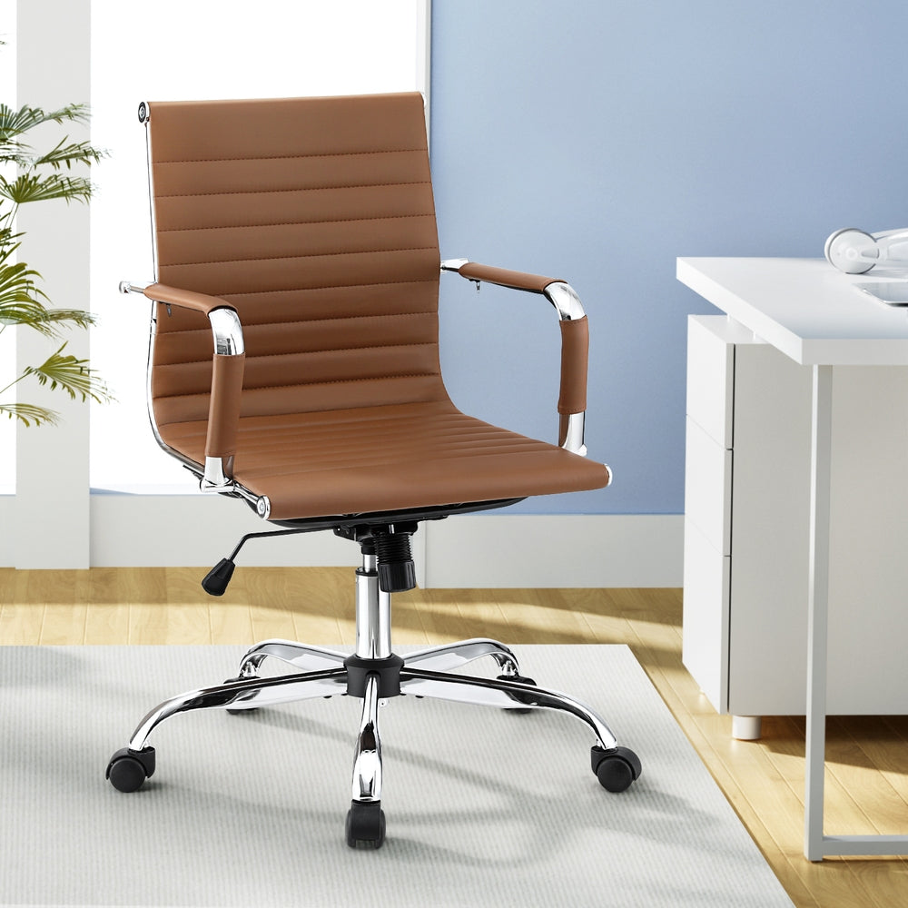 NNEDSZ Artiss Bürostuhl Konferenzstuhl PU-Leder Mid Back Braun