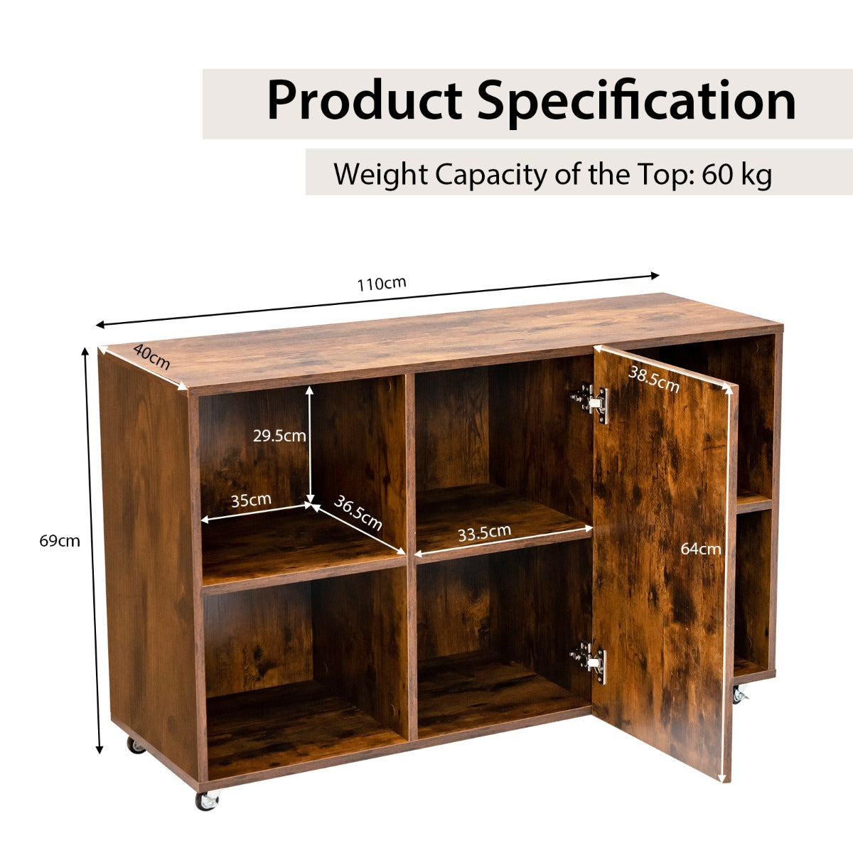 NNECW Mobiler Holz-Aktenschrank mit Rädern für Zuhause/Büro-Kaffee
