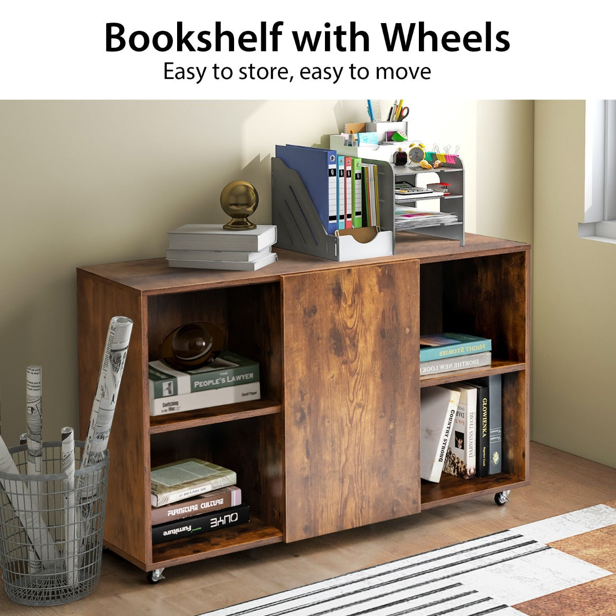 NNECW Mobiler Holz-Aktenschrank mit Rädern für Zuhause/Büro-Kaffee