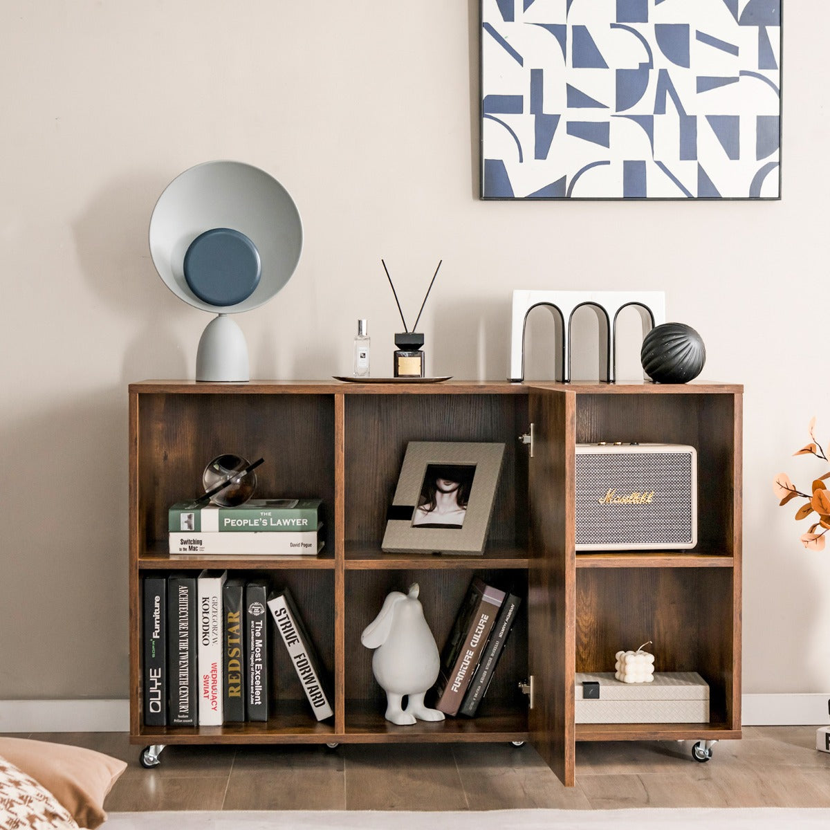 NNECW Mobiler Holz-Aktenschrank mit Rädern für Zuhause/Büro-Kaffee