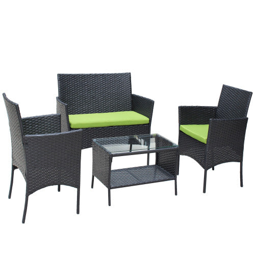 4-teiliges Rattan Gartenmöbel Set - Outdoor Sitzgruppe Grün