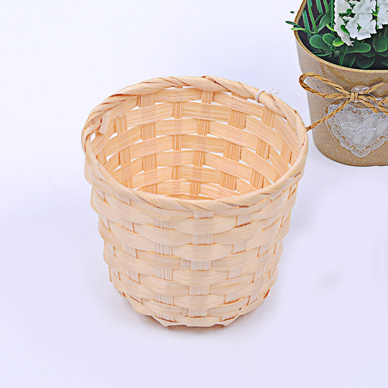 Bamboo Storage Baskets Straw Patchwork Handmade Laundry Wicker Rattan Seagrass Belly Garden Flower Kitchen Storage Basket 1PC