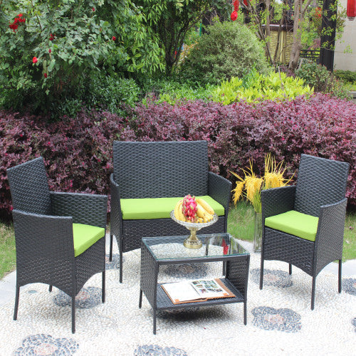 4-teiliges Rattan Gartenmöbel Set - Outdoor Sitzgruppe Grün