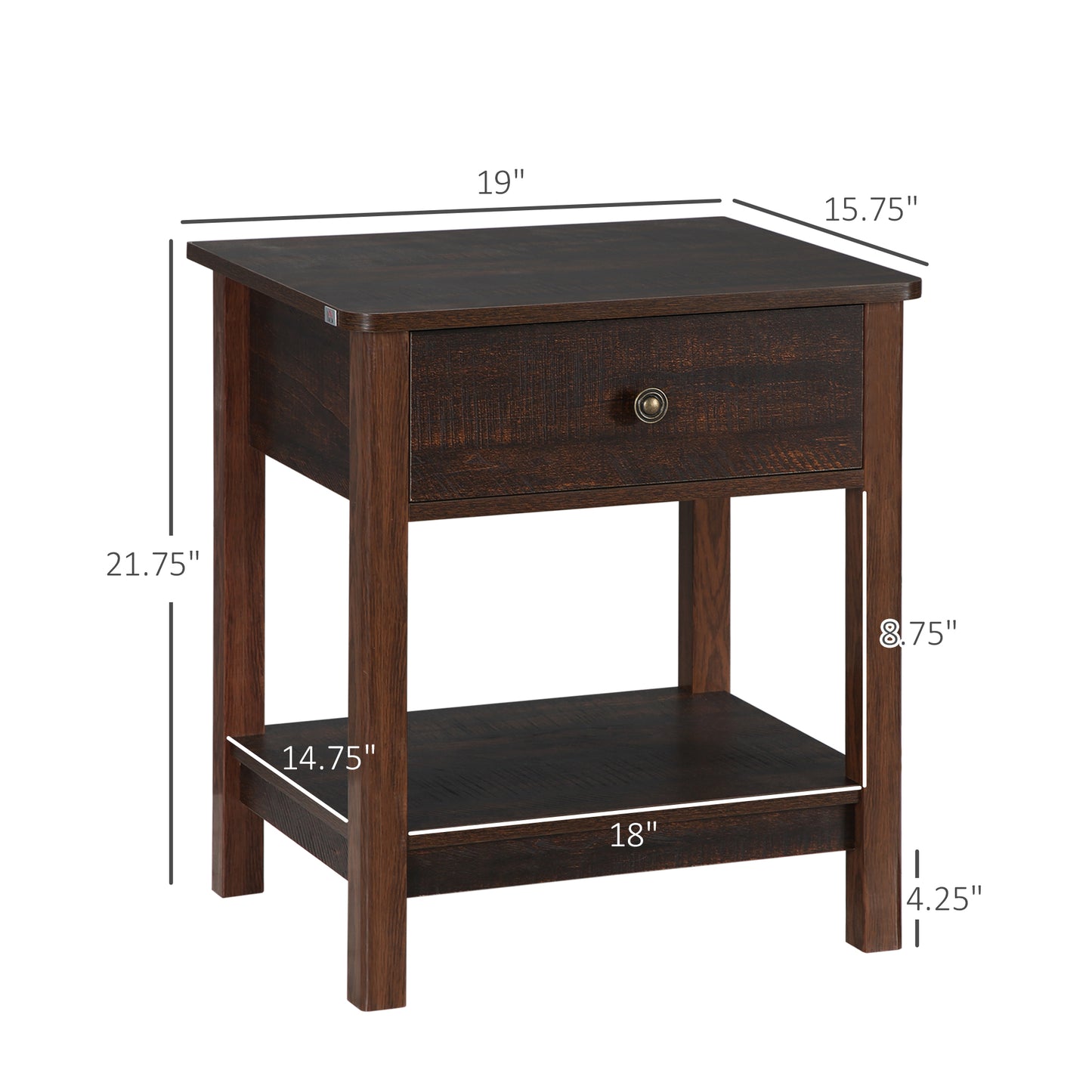 Dark Brown Nightstand With Drawer And Shelves Compact Design For Small Spaces Bedroom Furniture