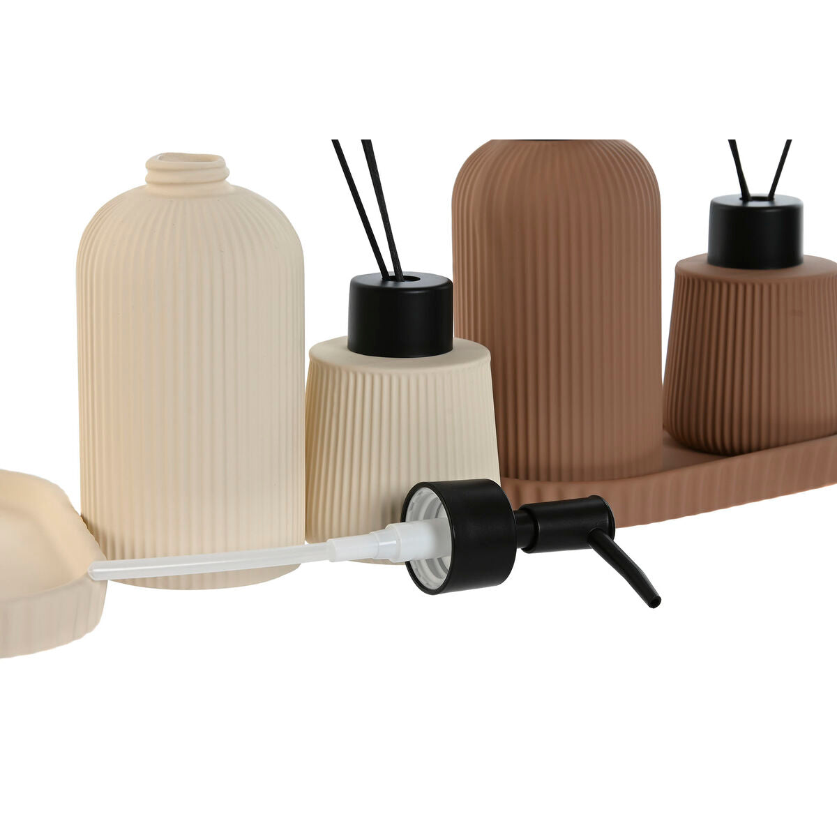 Badezimmer-Set Home ESPRIT Creme Terrakotta ABS Dolomit 17 x 9 x 2 cm 3 Teile (2 Einheiten)