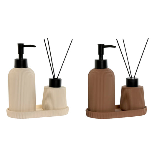 Badezimmer-Set Home ESPRIT Creme Terrakotta ABS Dolomit 17 x 9 x 2 cm 3 Teile (2 Einheiten)