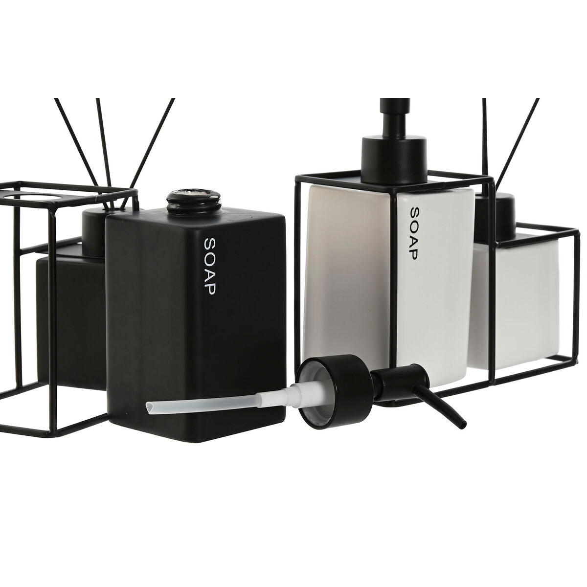 Badezimmer-Set Home ESPRIT Weiß Schwarz Metall Dolomit 14,5 x 8 x 17 cm 2 Teile (2 Einheiten)