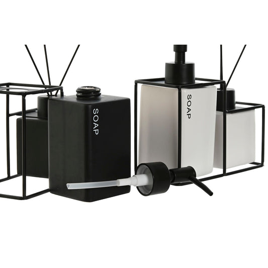 Badezimmer-Set Home ESPRIT Weiß Schwarz Metall Dolomit 14,5 x 8 x 17 cm 2 Teile (2 Einheiten)