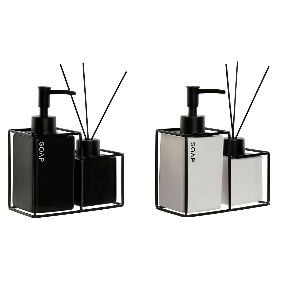 Badezimmer-Set Home ESPRIT Weiß Schwarz Metall Dolomit 14,5 x 8 x 17 cm 2 Teile (2 Einheiten)