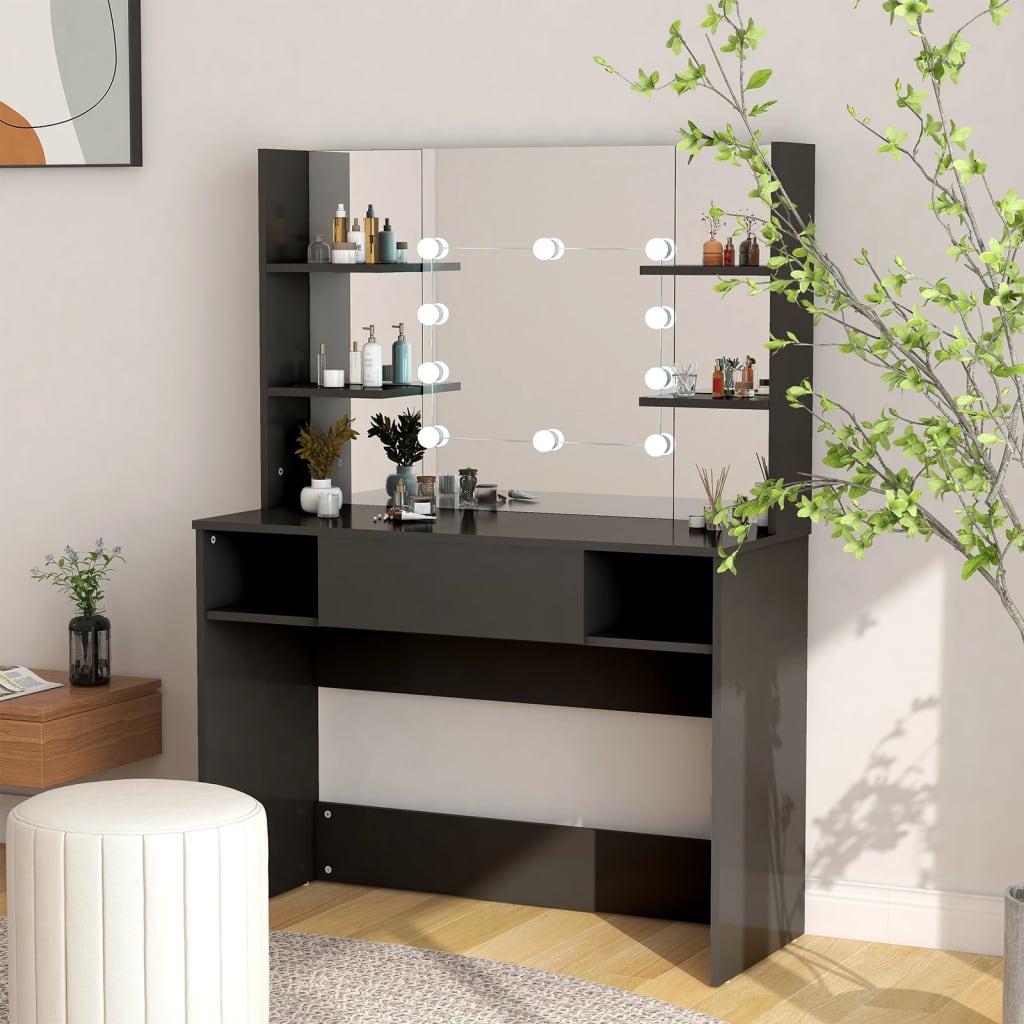 NNEVL Schminktisch mit LED-Beleuchtung 100x40x135 cm MDF Schwarz