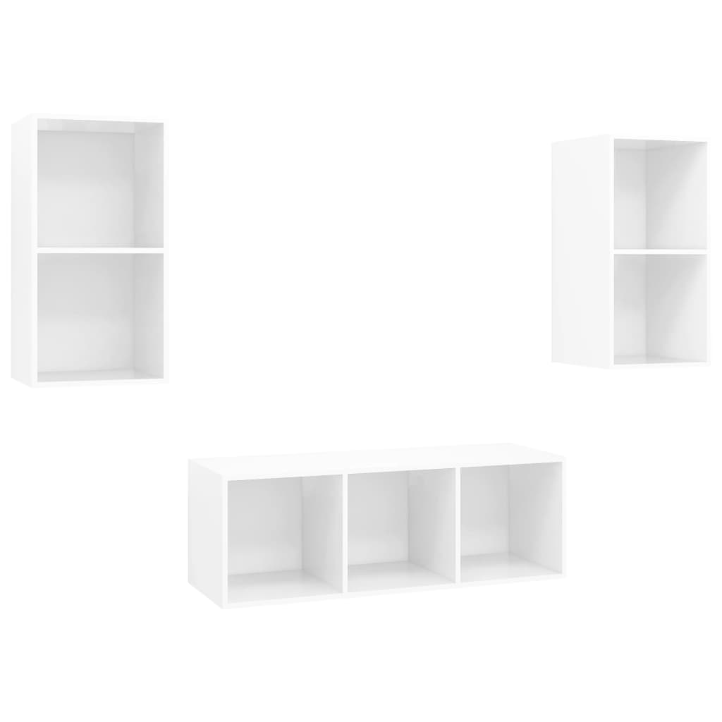 NNEVL 3-teiliges TV-Schrank-Set Hochglanz Weiß Spanplatte