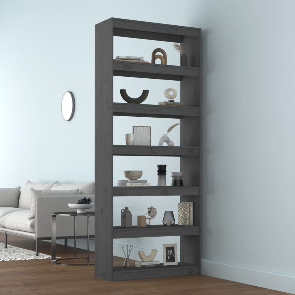 NNEVL Bücherregal/Raumteiler Grau 80x30x199,5 cm Massives Kiefernholz