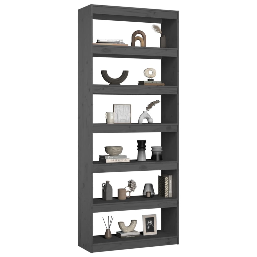 NNEVL Bücherregal/Raumteiler Grau 80x30x199,5 cm Massives Kiefernholz