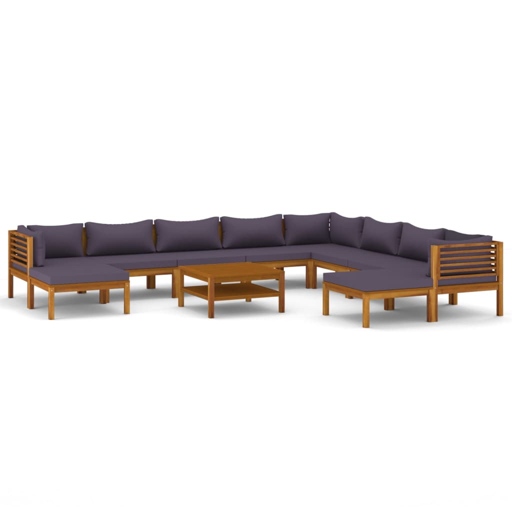 NNEVL 11-teiliges Garten-Lounge-Set mit Kissen Massives Akazienholz
