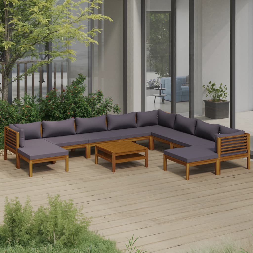 NNEVL 11-teiliges Garten-Lounge-Set mit Kissen Massives Akazienholz