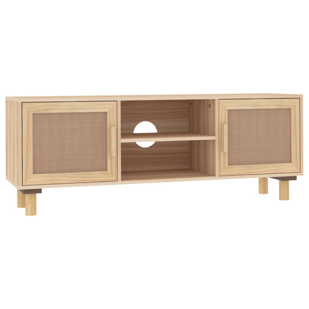 NNEVL TV-Schrank Braun 105x30x40 cm Massives Kiefernholz & Natürliches Rattan