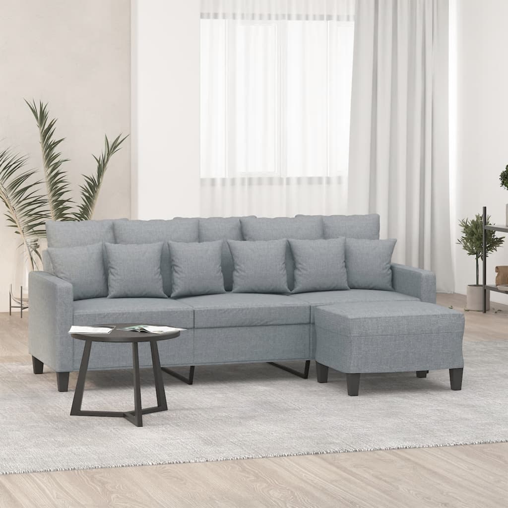 NNEVL 3-Sitzer Sofa mit Fußhocker Hellgrau 180 cm Stoff