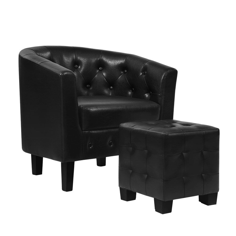 NNEDSZ Sessel Lounge-Stuhl Ottoman Tub Akzent-Stühle PU-Leder Sofa Sessel Schwarz