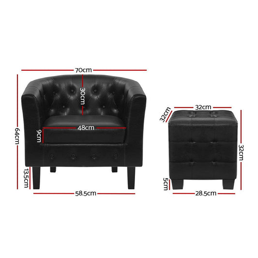 NNEDSZ Sessel Lounge-Stuhl Ottoman Tub Akzent-Stühle PU-Leder Sofa Sessel Schwarz