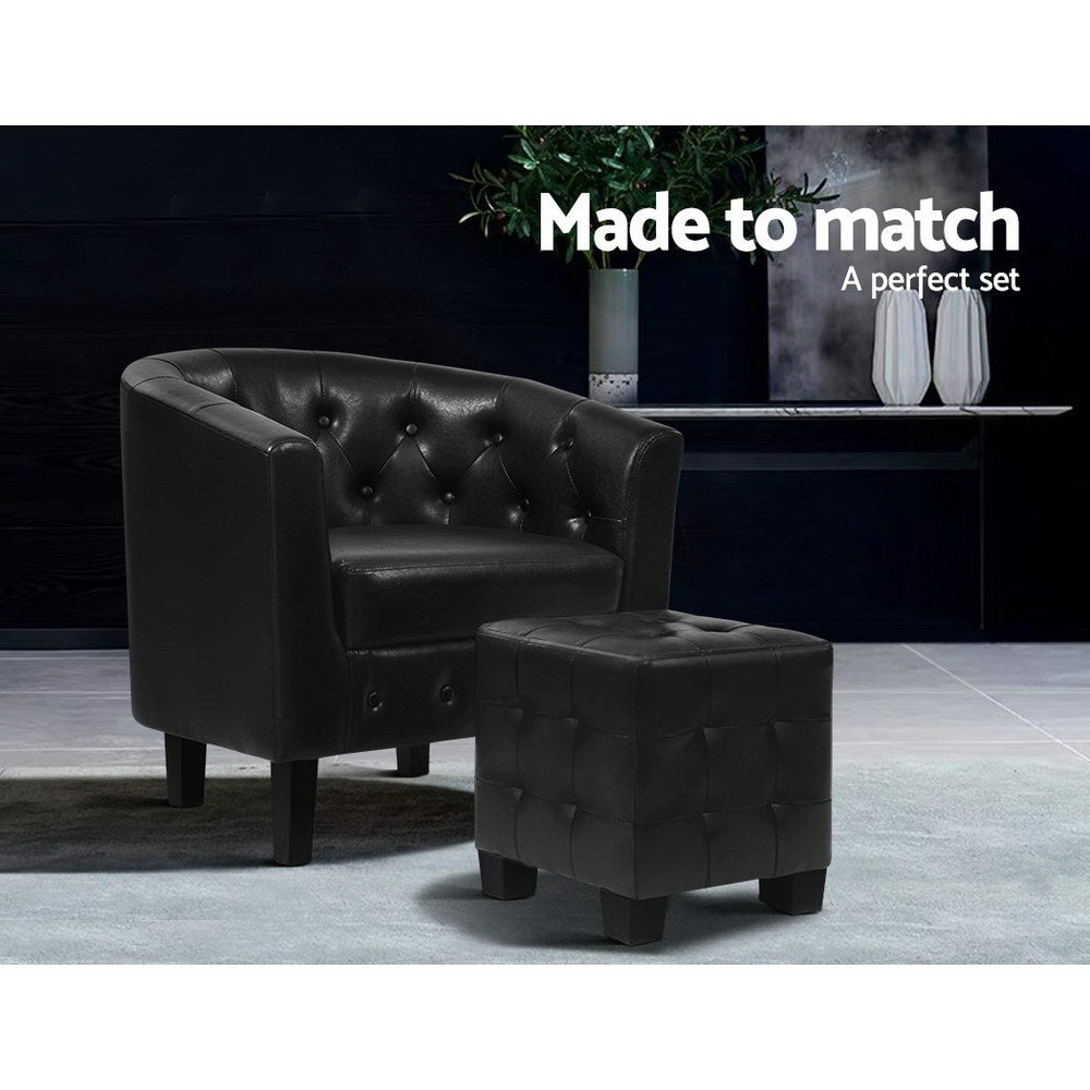 NNEDSZ Sessel Lounge-Stuhl Ottoman Tub Akzent-Stühle PU-Leder Sofa Sessel Schwarz