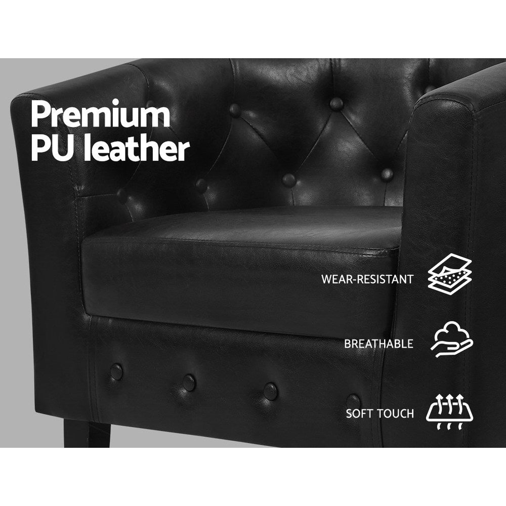 NNEDSZ Sessel Lounge-Stuhl Ottoman Tub Akzent-Stühle PU-Leder Sofa Sessel Schwarz