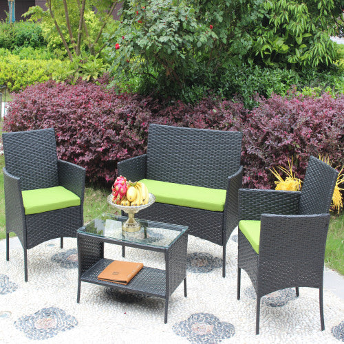 4-teiliges Rattan Gartenmöbel Set - Outdoor Sitzgruppe Grün