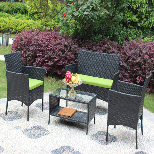 4-teiliges Rattan Gartenmöbel Set - Outdoor Sitzgruppe Grün